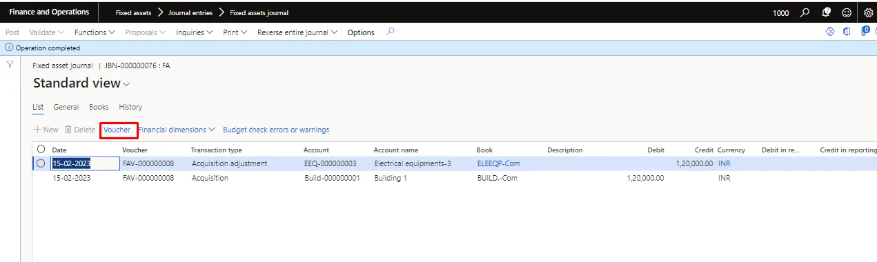 Screenshot — Split a Fixed asset.