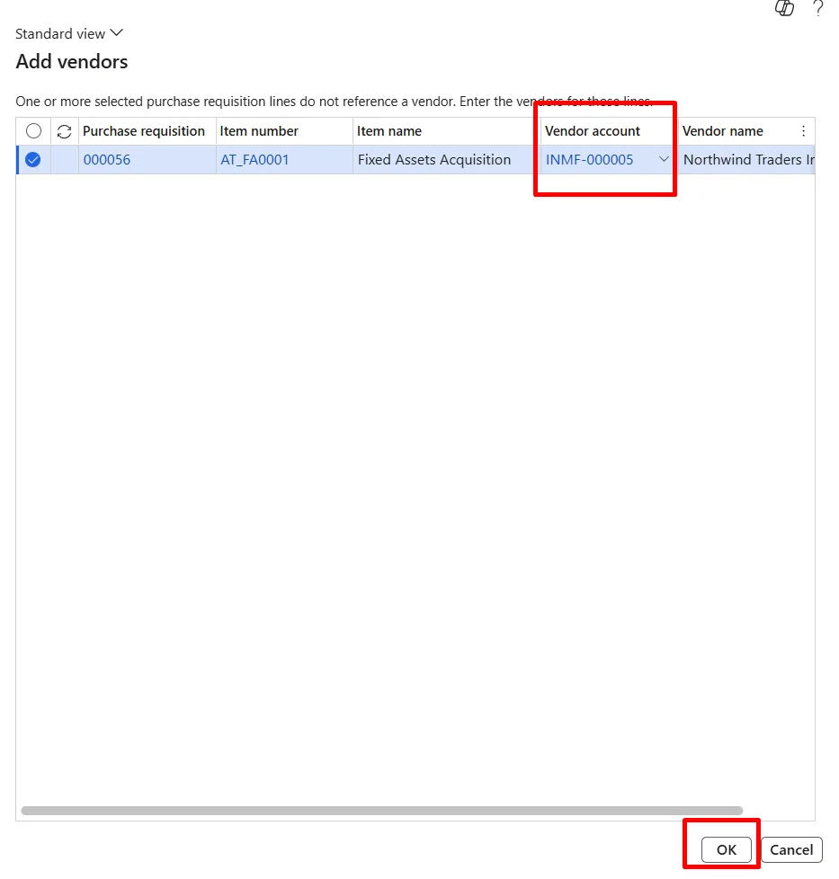 Screenshot — Acquisition of Fixed Assets