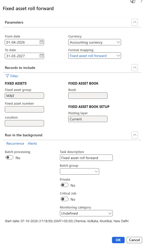Screenshot — Fixed asset roll forward