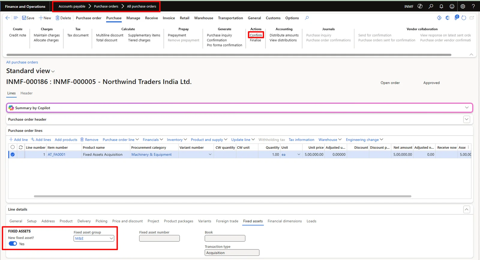 Screenshot — Acquisition of Fixed Assets