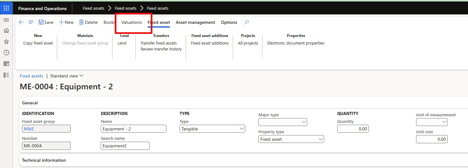 Screenshot — Acquisition of Fixed Assets
