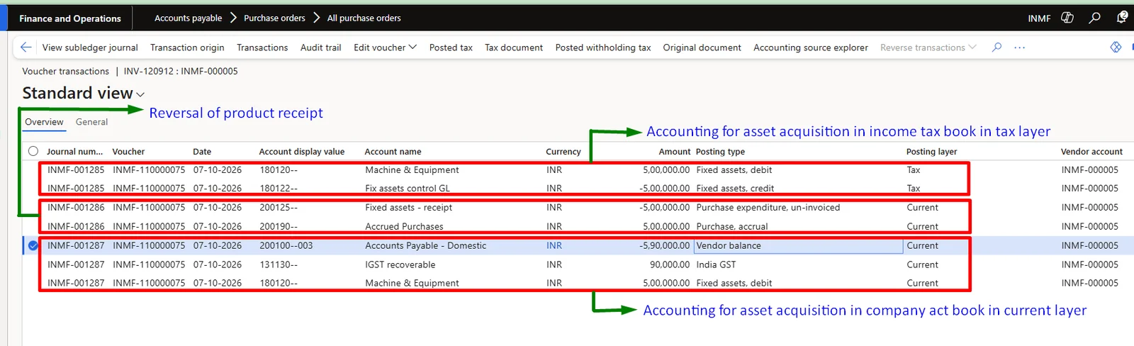 Screenshot — Acquisition of Fixed Assets