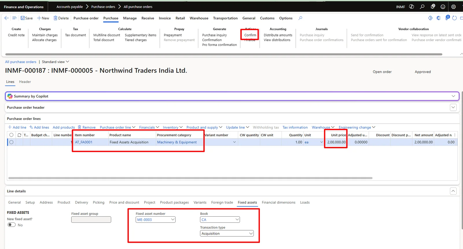 Screenshot — Acquisition of Fixed Assets