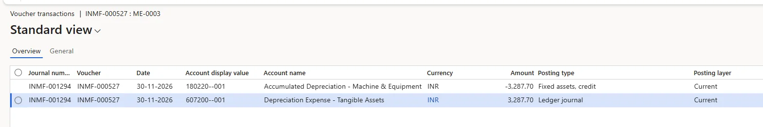 Screenshot — Depreciation on Fixed Assets