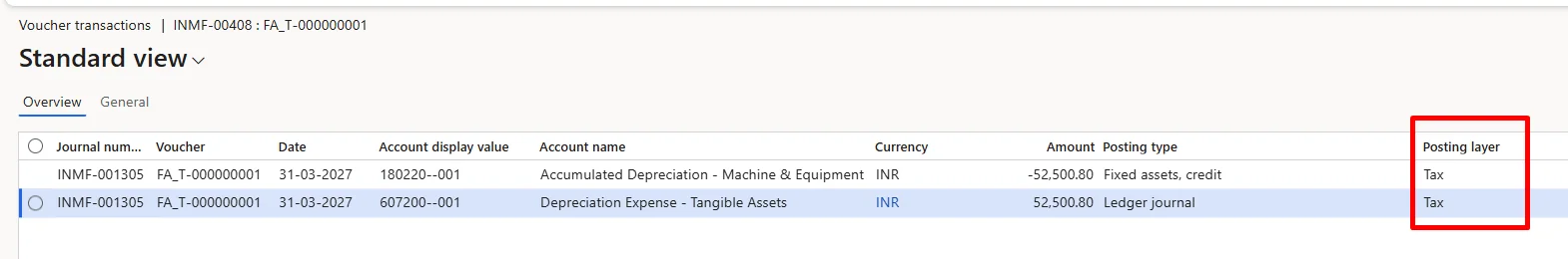 Screenshot — Depreciation on Fixed Assets