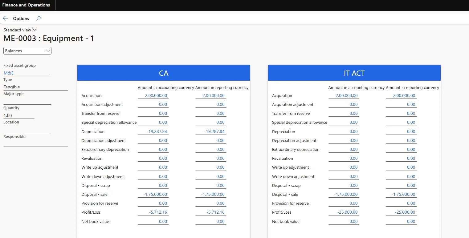 Screenshot — Fixed asset Disposal - Sale