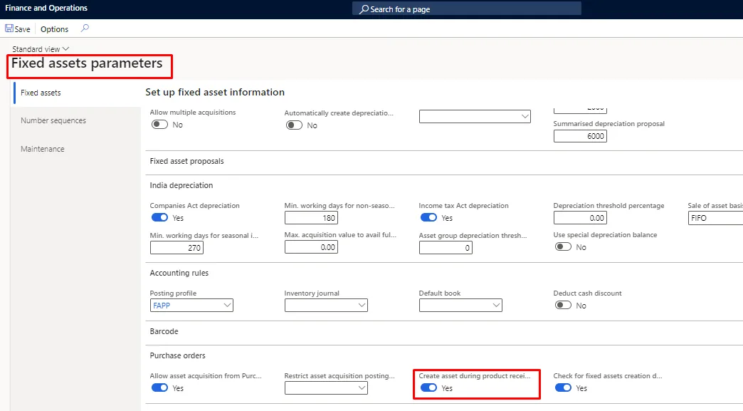 Screenshot — Acquisition of Fixed Assets