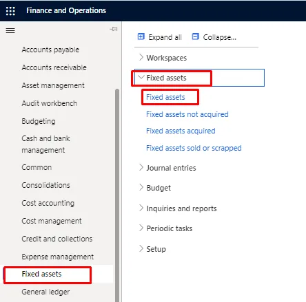 Screenshot — Acquisition of Fixed Assets