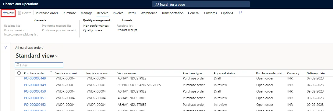 Screenshot — Acquisition of Fixed Assets
