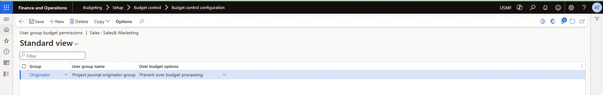 Screenshot — Define Budget Group
