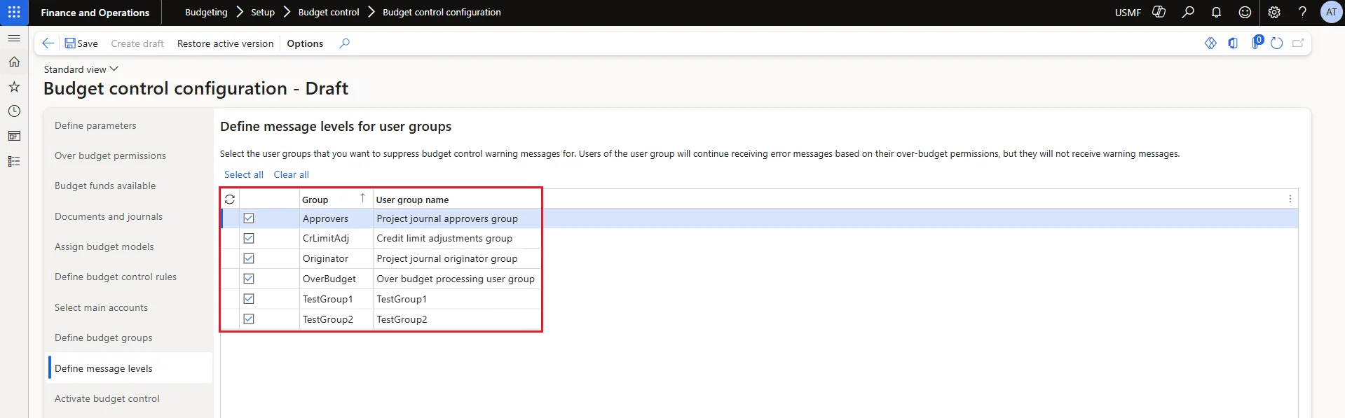 Screenshot — Define Message Level