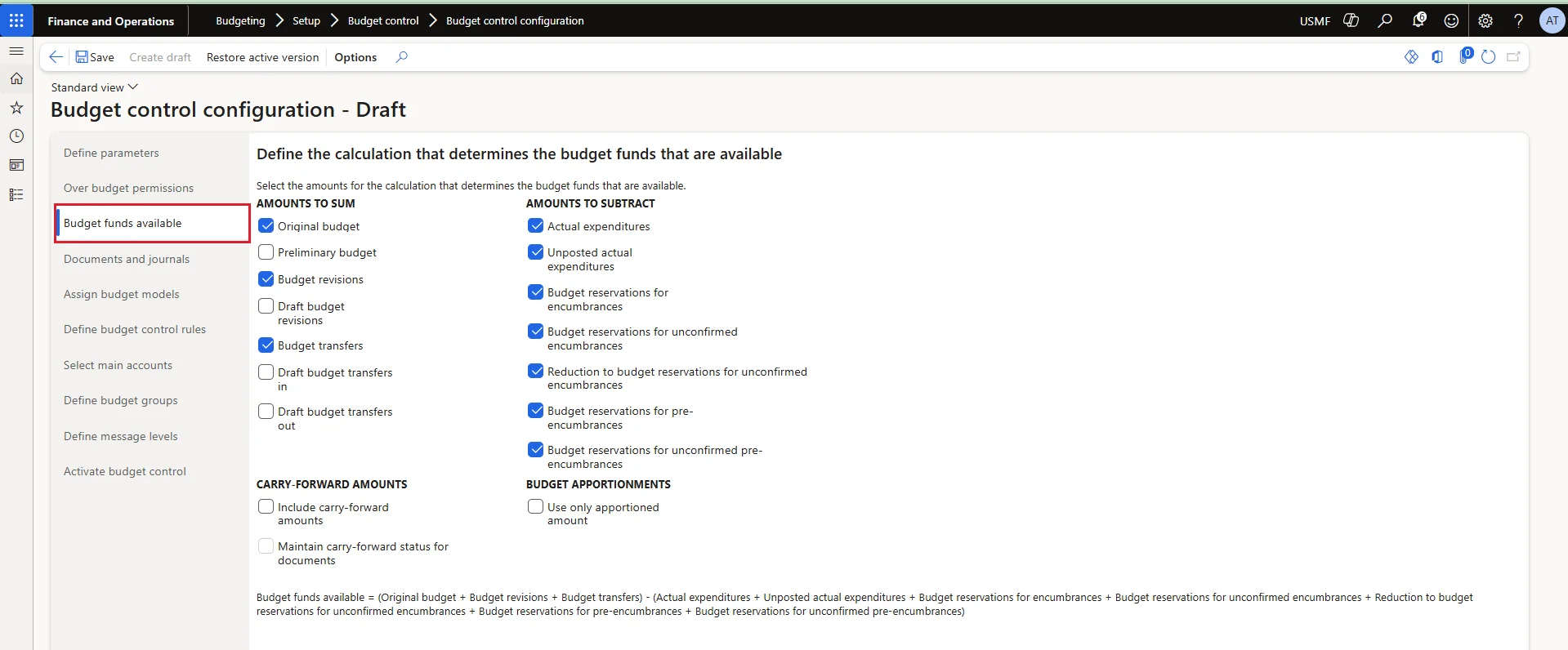 Screenshot — Budget Funds Available