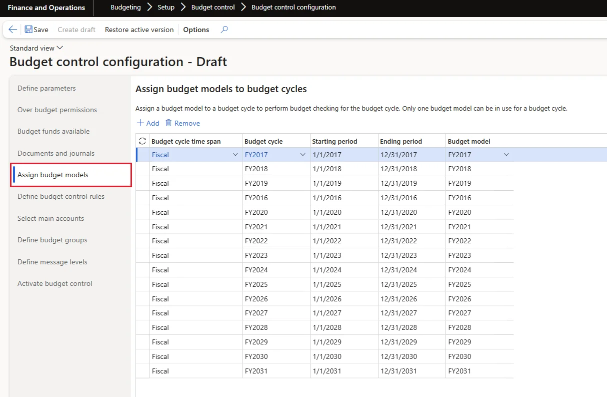 Screenshot — Assign Budget Models