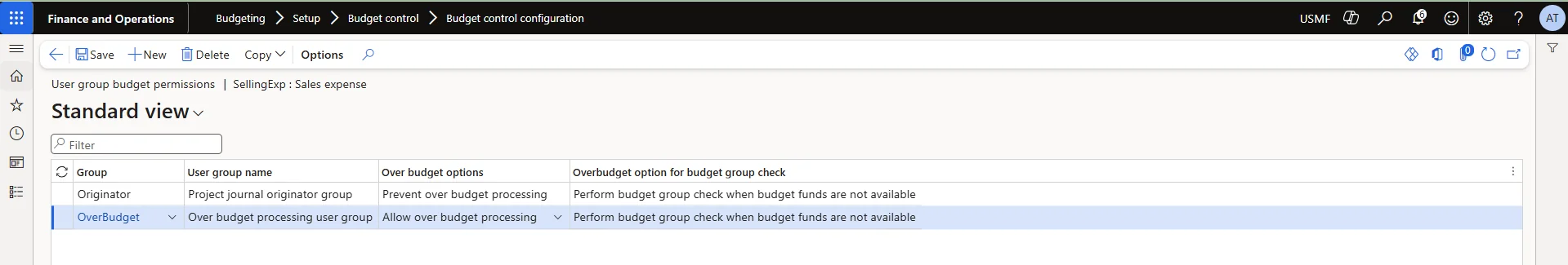 Screenshot — Budget Control Rule User Group Permissions