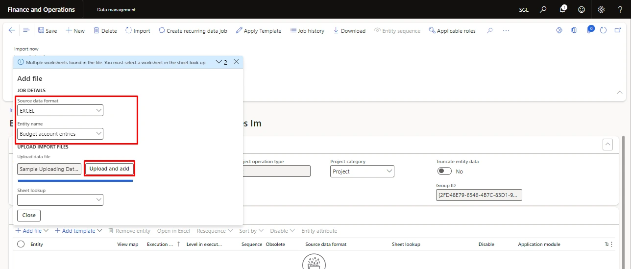 Screenshot — Importing The Budget Register Entries