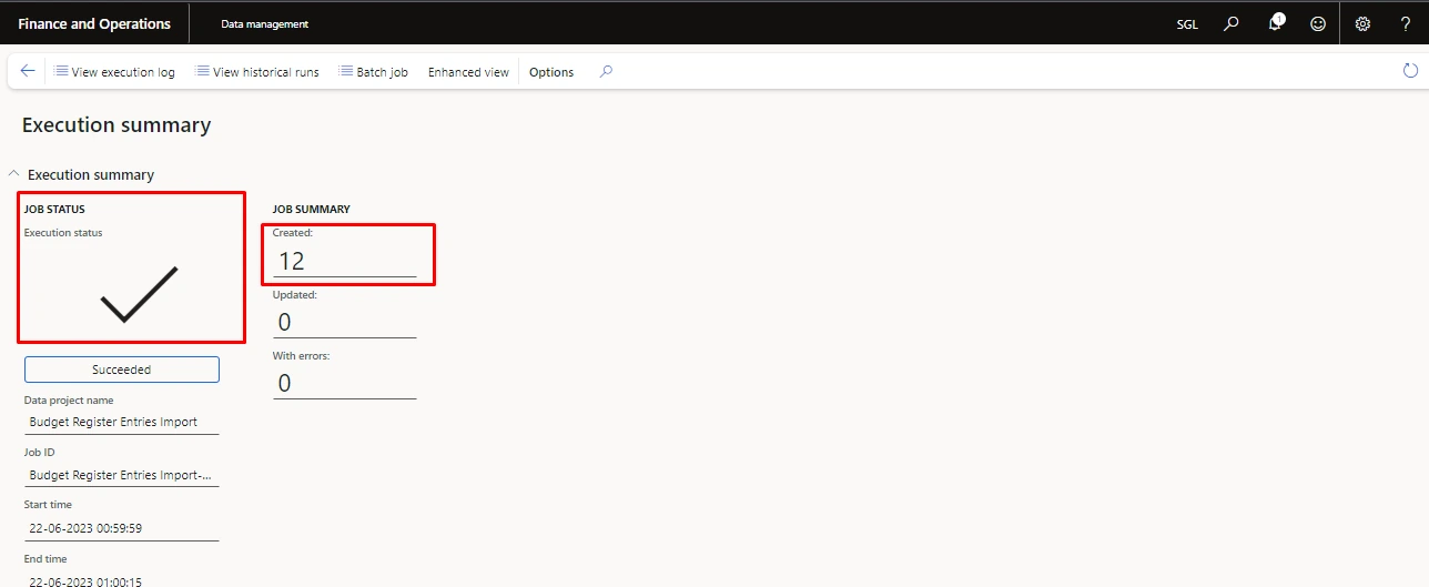 Screenshot — Importing The Budget Register Entries