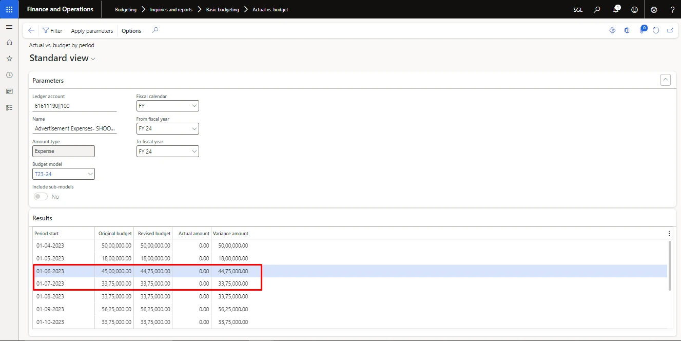 Screenshot — Transferring Budget from One Month to Another Month Within the Same Group
