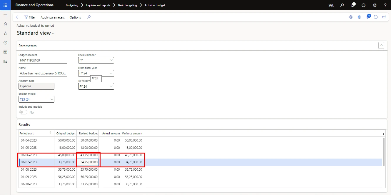 Screenshot — Transferring Budget from One Month to Another Month Within the Same Group