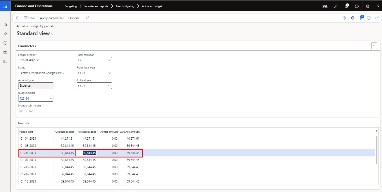 Screenshot — Transferring The Budget from Month to Another Month Outside of The Group