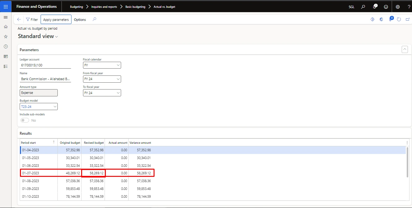 Screenshot — Transferring The Budget from Month to Another Month Outside of The Group