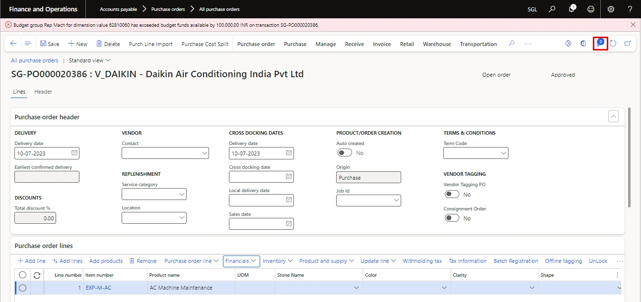 Screenshot — Attaching The Attachment During Creating The Budget Request On Purchase Order