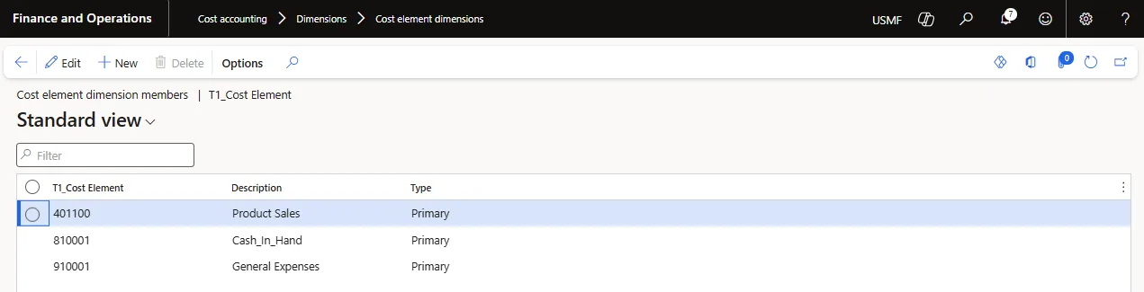 Screenshot — Create A Cost Element