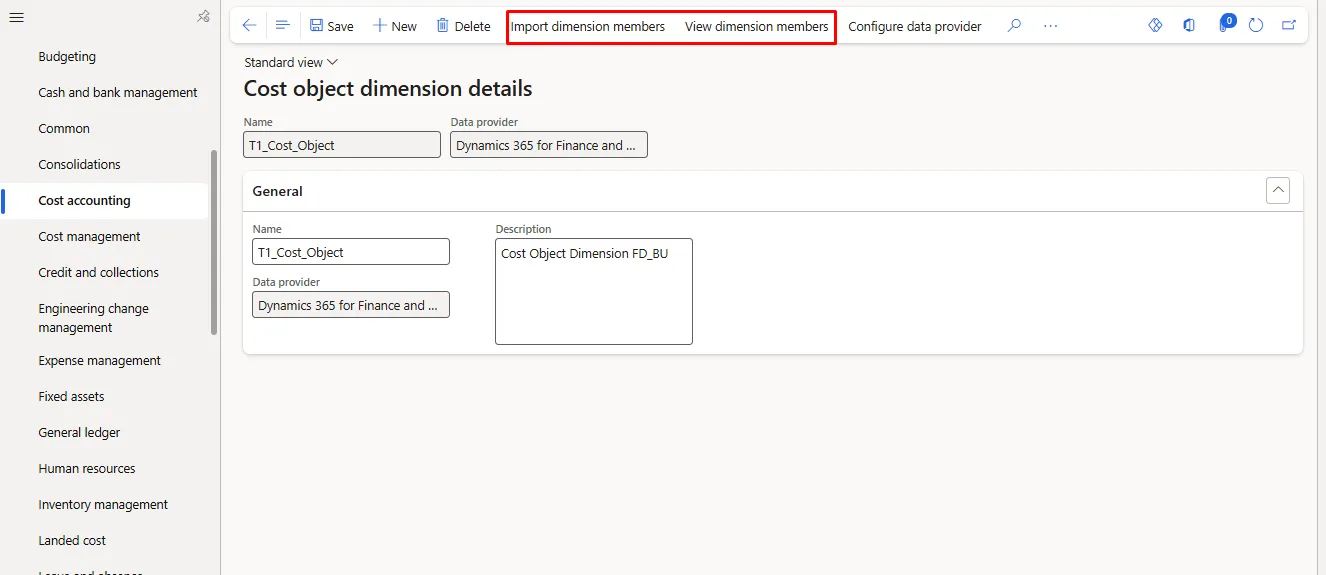 Screenshot — Create a cost object
