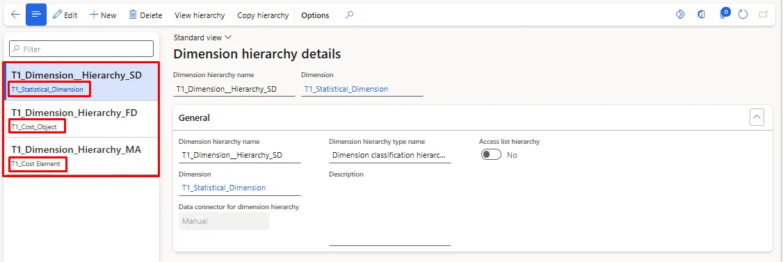 Screenshot — Dimension hierarchies