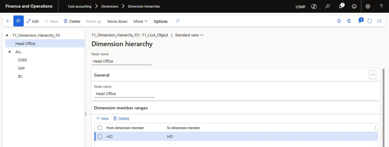 Screenshot — Cost Object Hierarchy