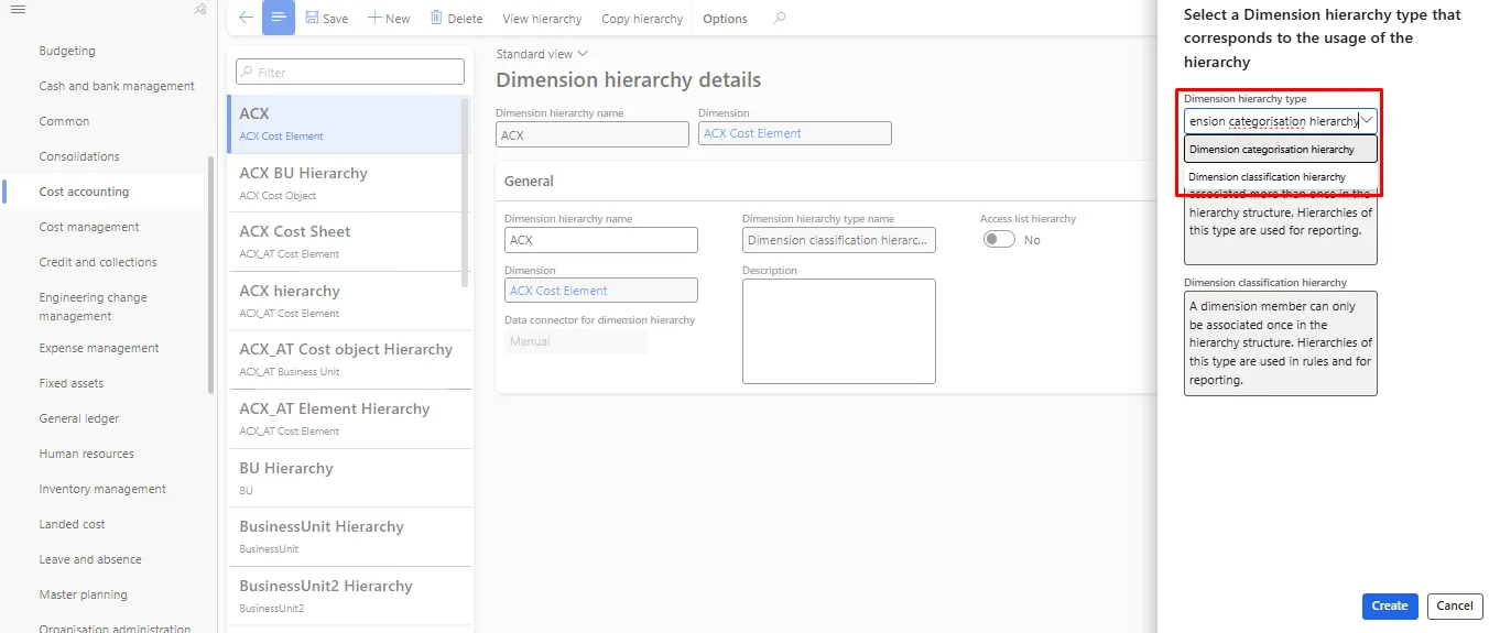 Screenshot — Cost Object Hierarchy