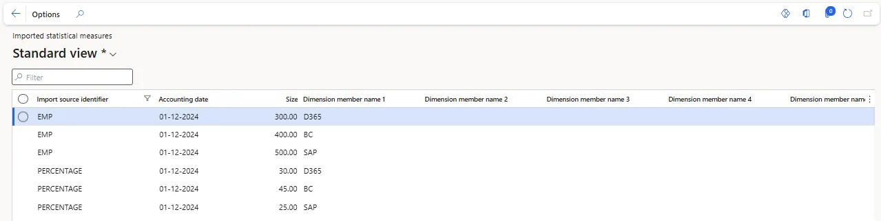 Screenshot — Imported Statistical Measures
