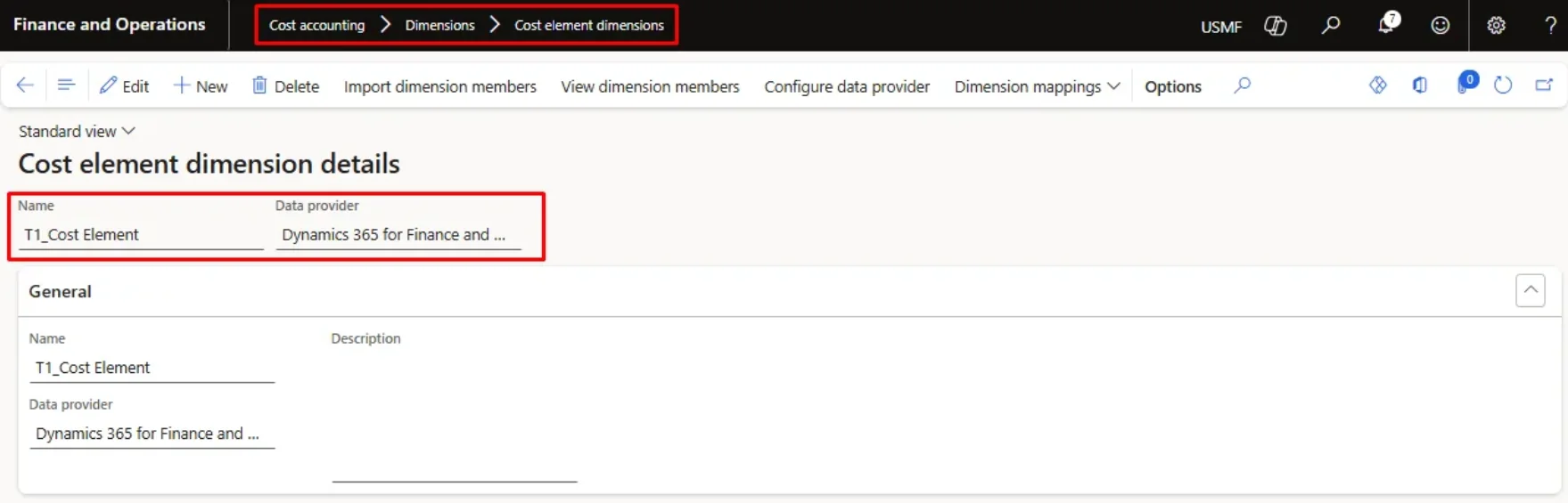 Screenshot — Create A Cost Element