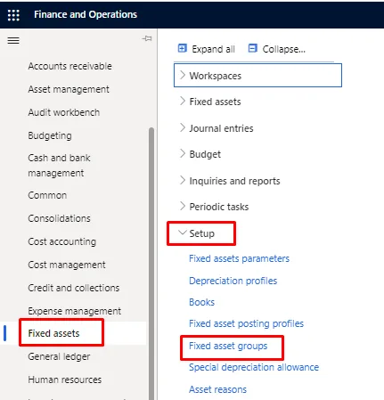 Screenshot — Fixed asset groups: