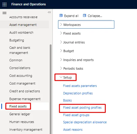 Screenshot — Fixed asset posting profiles: