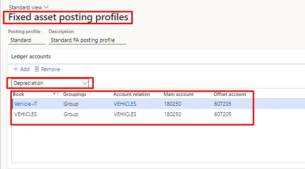 Screenshot — Fixed asset posting profiles:
