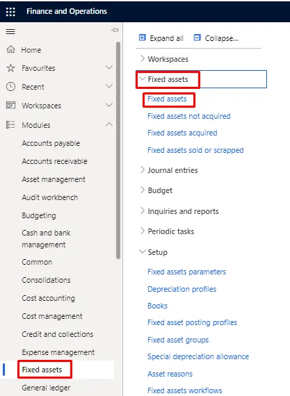 Screenshot — Creation of Fixed assets: