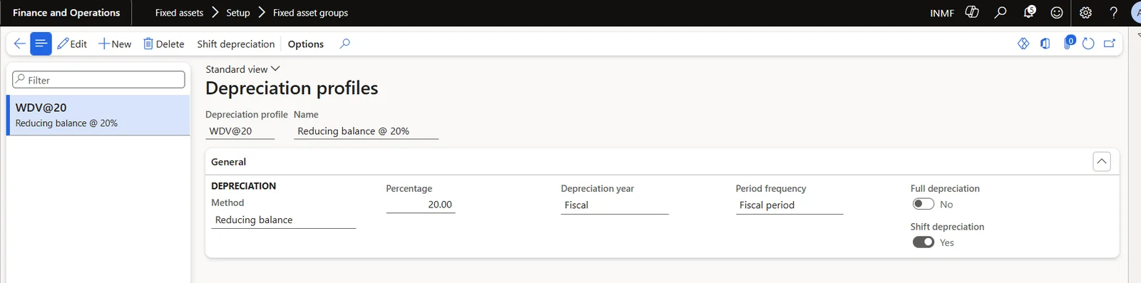 Screenshot — Depreciation profiles: