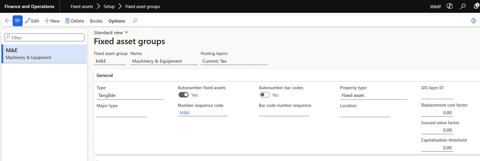 Screenshot — Fixed asset groups: