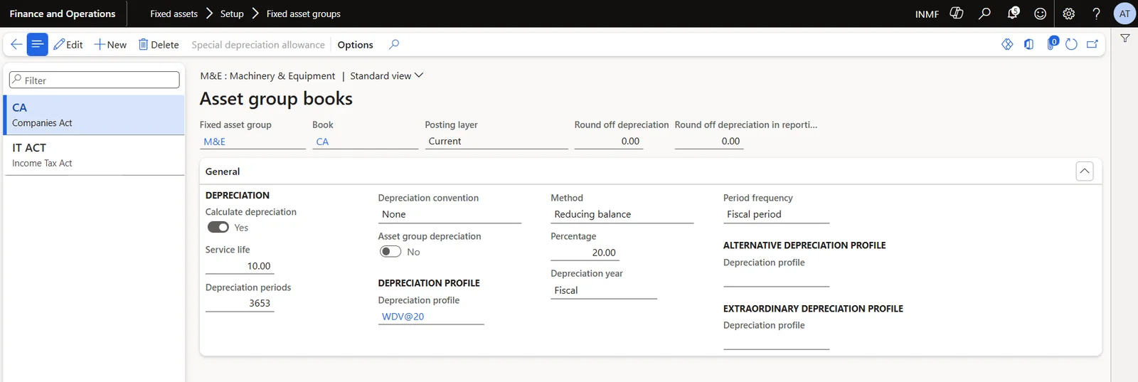 Screenshot — Fixed asset groups: