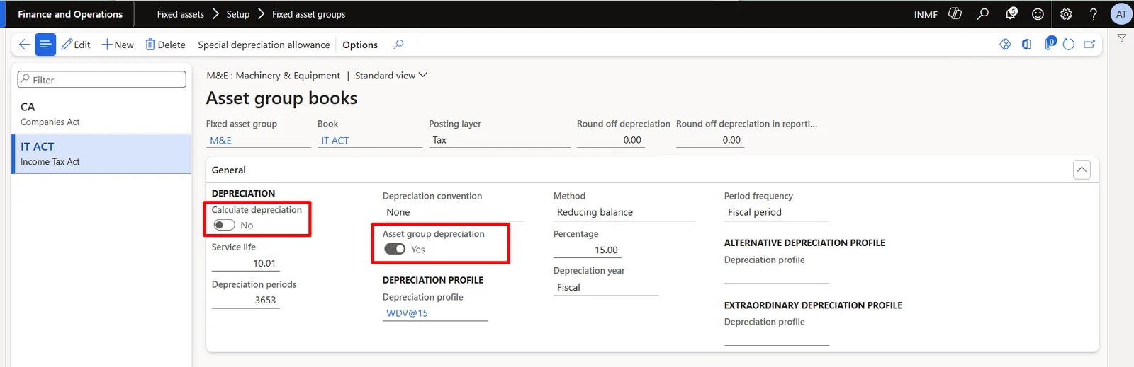 Screenshot — Fixed asset groups:
