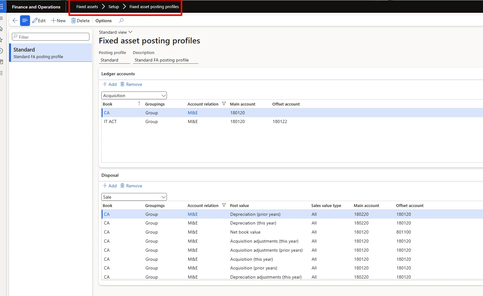 Screenshot — Fixed asset posting profiles: