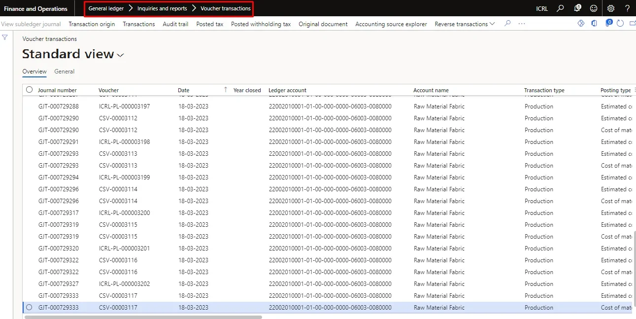 Export of ledger transactions for the period