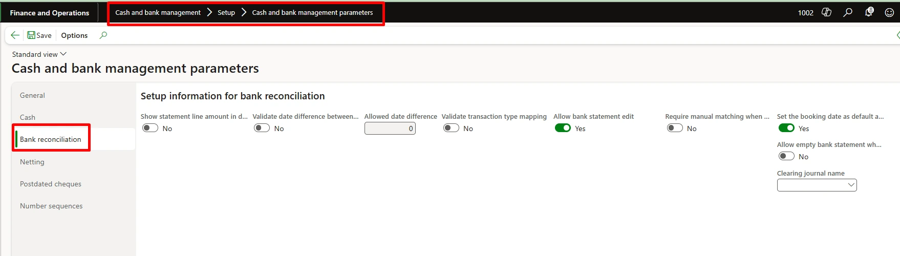 Screenshot — 3.7 Cash and bank management parameters