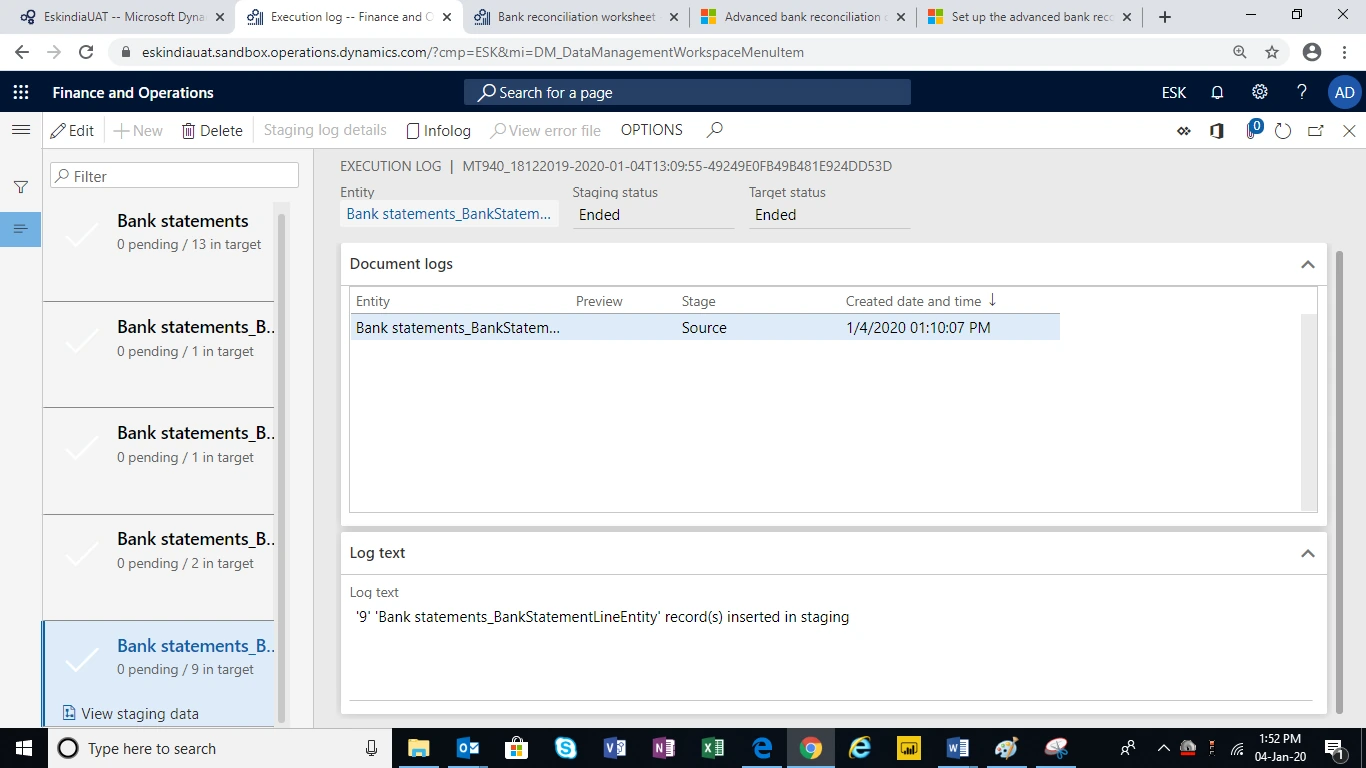 Data management job history — locating the import job