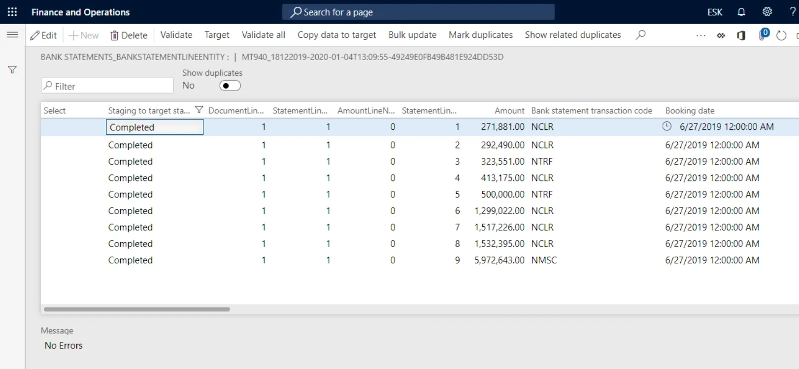 Execution log showing the detail behind a failed import