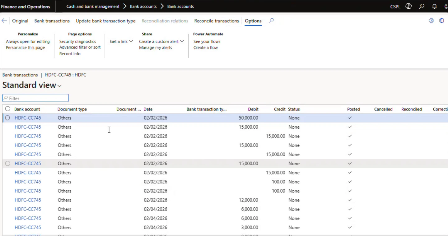 Imported bank statement lines