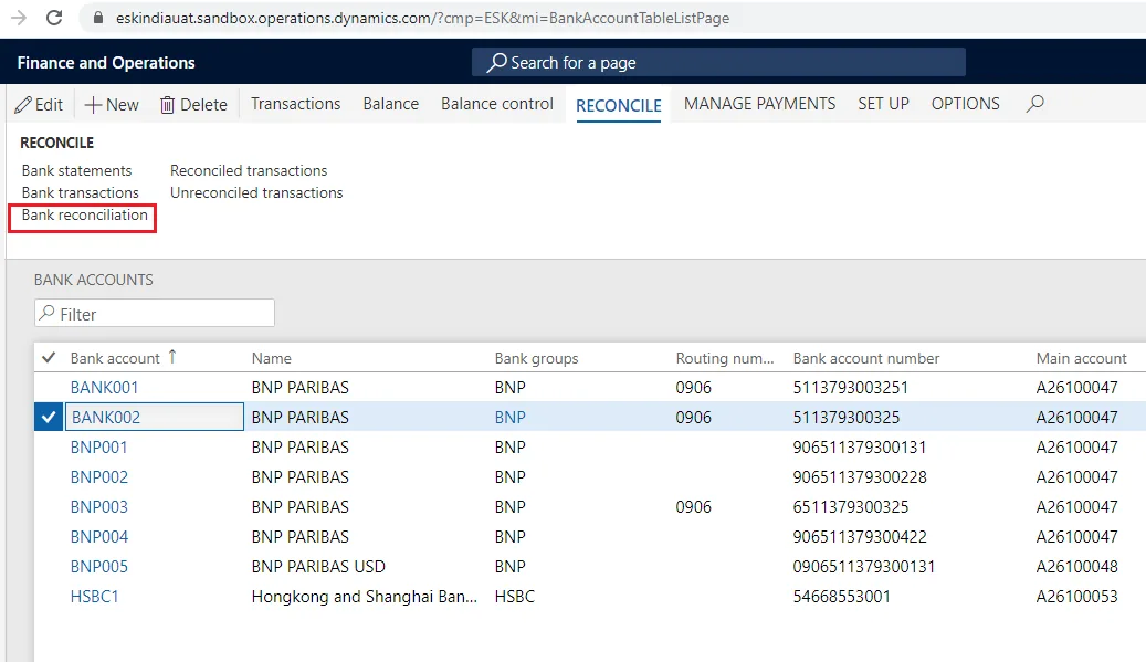 Reaching Bank reconciliation from the bank account