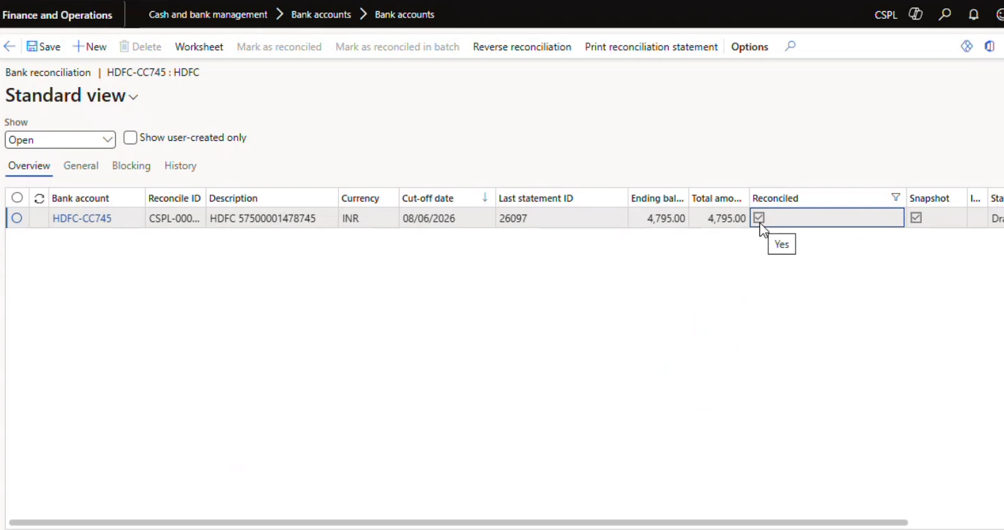 Bank reconciliation list — draft reconciliation awaiting the worksheet