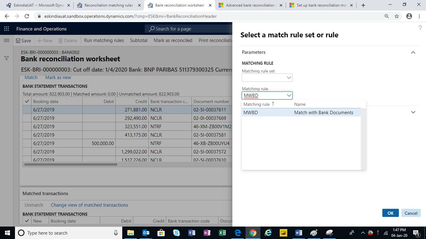 Choosing a matching rule set or an individual rule