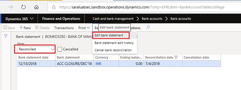Editing an imported bank statement